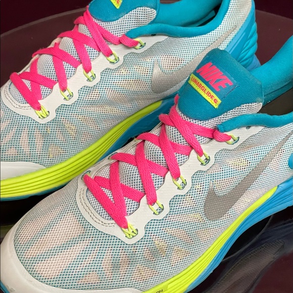 Nike Lunarglide 6 GS SZ 7Y White Pink Blue 654156 100 - Picture 7 of 13